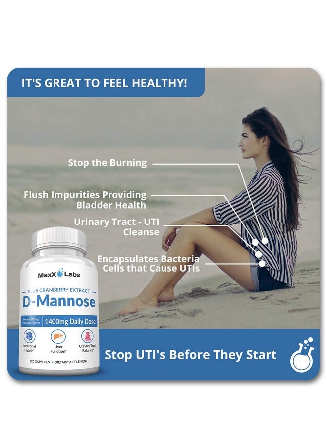 MaxX Labs D Mannose Capsules Fast Acting 1400 Mg Extra Strength Dmannose Capsule For Bladder Health With Potent Cranberry Extract And Hibiscus Flower Supports Uti Relief Glutenfree Nongmo Supplements  - Image 3