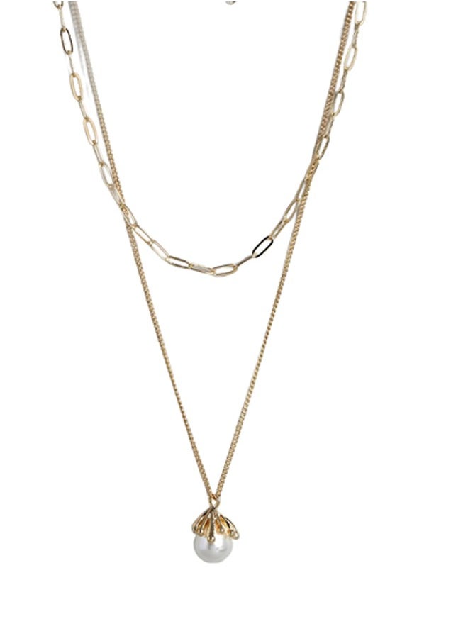 Just Peachy Just Peachy Gold-Plated Layered Beaded Necklace – Elegant Multi-Layer Design with Bead Accents, Lightweight & Comfortable, Durable Hypoallergenic Jewelry for Women, Perfect for Casual & Formal Wear  - Image 1