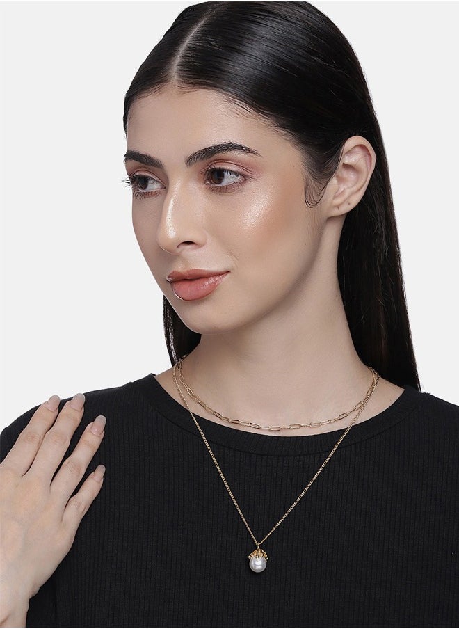 Just Peachy Just Peachy Gold-Plated Layered Beaded Necklace – Elegant Multi-Layer Design with Bead Accents, Lightweight & Comfortable, Durable Hypoallergenic Jewelry for Women, Perfect for Casual & Formal Wear  - Image 2
