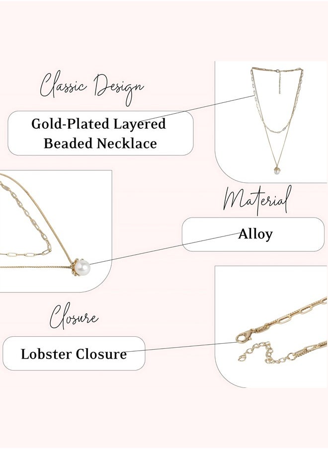 Just Peachy Just Peachy Gold-Plated Layered Beaded Necklace – Elegant Multi-Layer Design with Bead Accents, Lightweight & Comfortable, Durable Hypoallergenic Jewelry for Women, Perfect for Casual & Formal Wear  - Image 4