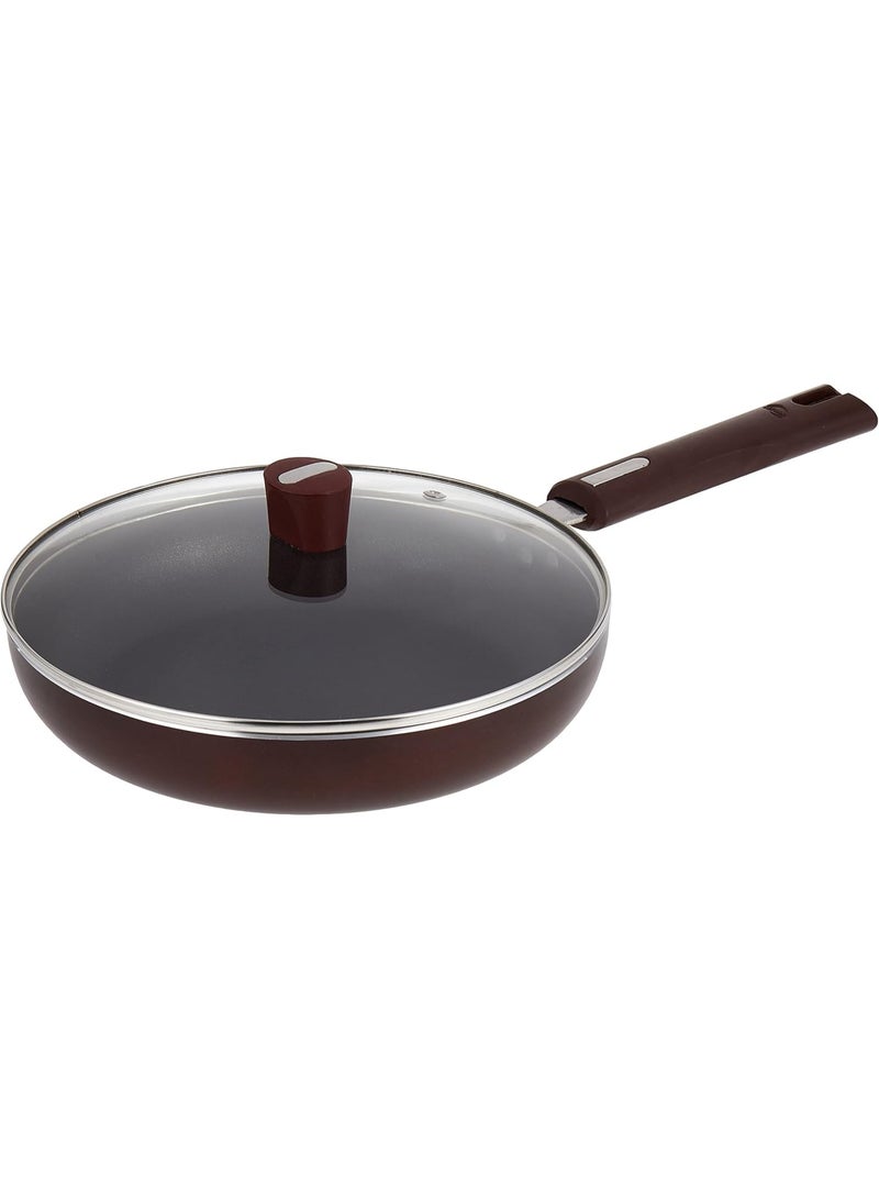 Nirlep Aluminium Fry Pan with Lid, 24cm Maroon, - Image 1