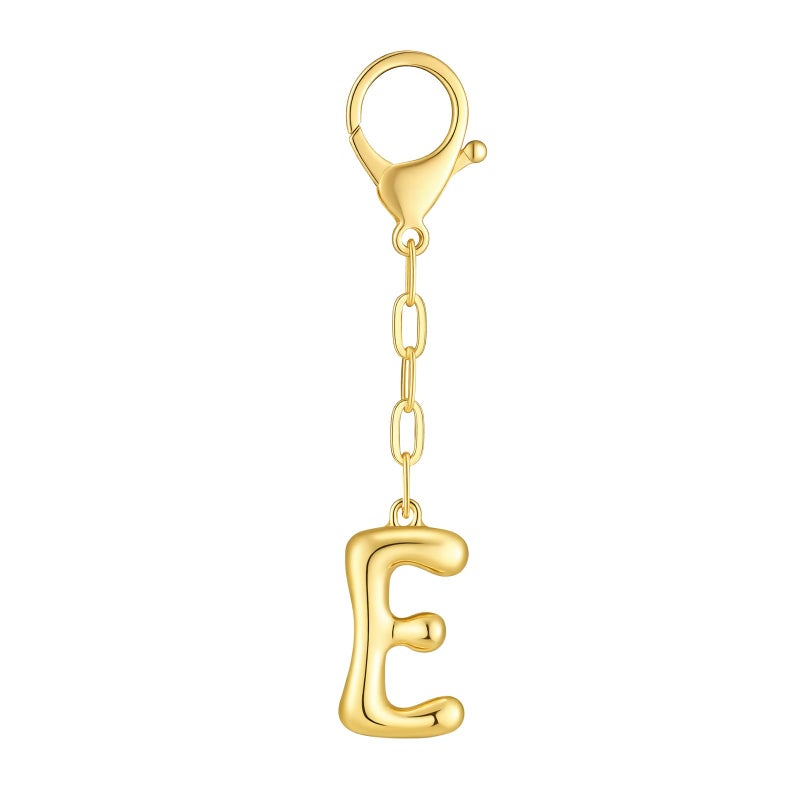 DoDoBeads Initial Keychains, Gold Bubble Bag Charm for Handbags, Cute Purse Keychain with Gold Chain, Personalized Pouch Charms for Bags, Letter E - Image 1