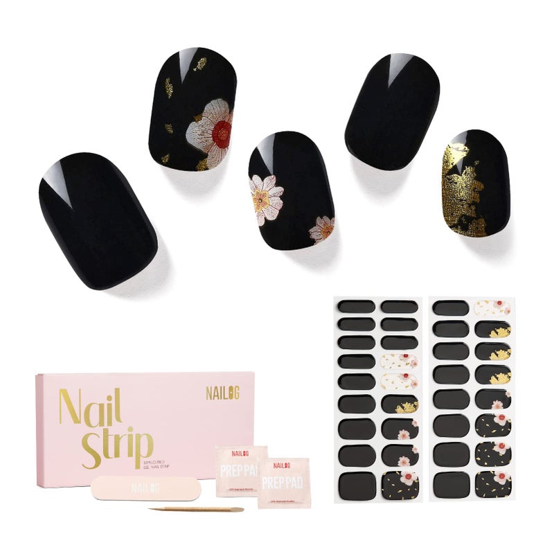 NAILOG Semi Cured Gel Nail Strips 34 pcs SalonQuality Gel Nail Stickers Long Lasting Nail Wraps for Women with Soft Gel Finish  Geisha