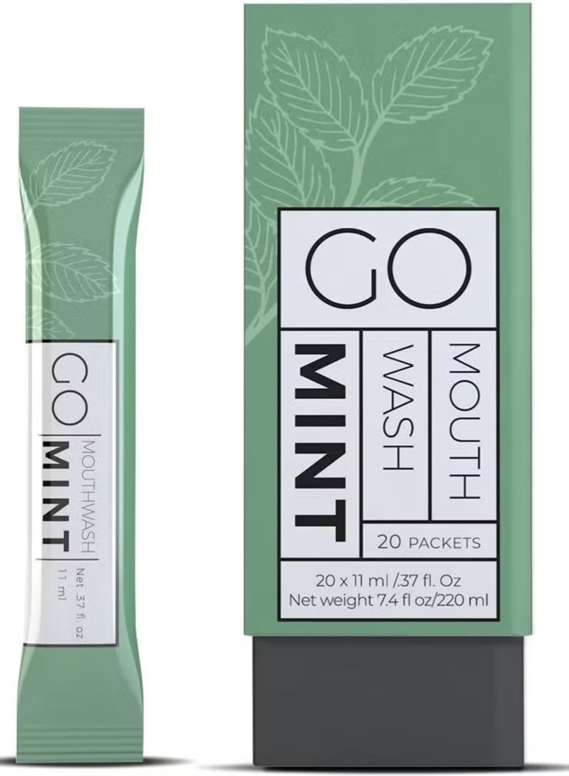 GO Mouthwash Packets – Single Size Mouthwash for Fresh Breath on The go. Airline Friendly – Liquid Mint Flavored Portable Travel Mouthwash. Great for AirBnB, spas, Hotels Too. (20 Single Packs) - Image 1