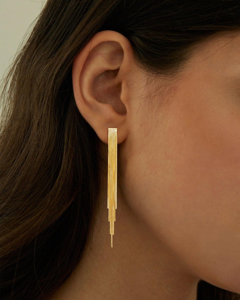 Tituthia Gold Earrings for Women Trendy, 14k Gold Dangle Earrings for Women Hypoallergenic Long Tassel Drop Earrings Gold Chain Earrings for Womens Wedding Jewelry - Image 5