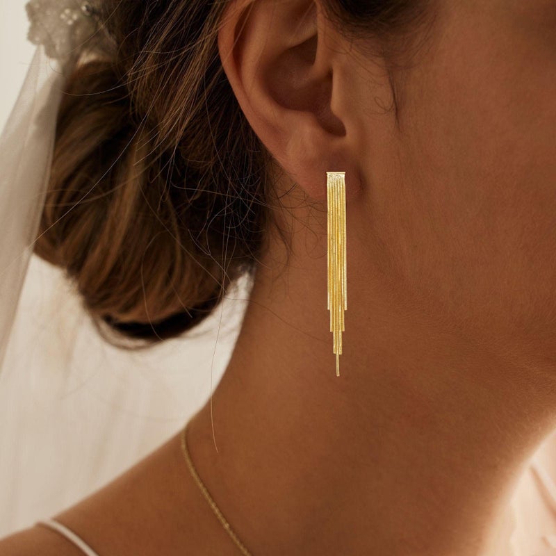 Tituthia Gold Earrings for Women Trendy, 14k Gold Dangle Earrings for Women Hypoallergenic Long Tassel Drop Earrings Gold Chain Earrings for Womens Wedding Jewelry - Image 2