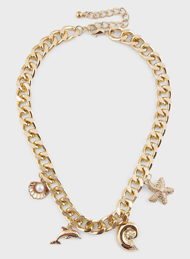 Ginger Multi Charm Oceanic Short Necklace & Bracelet Set