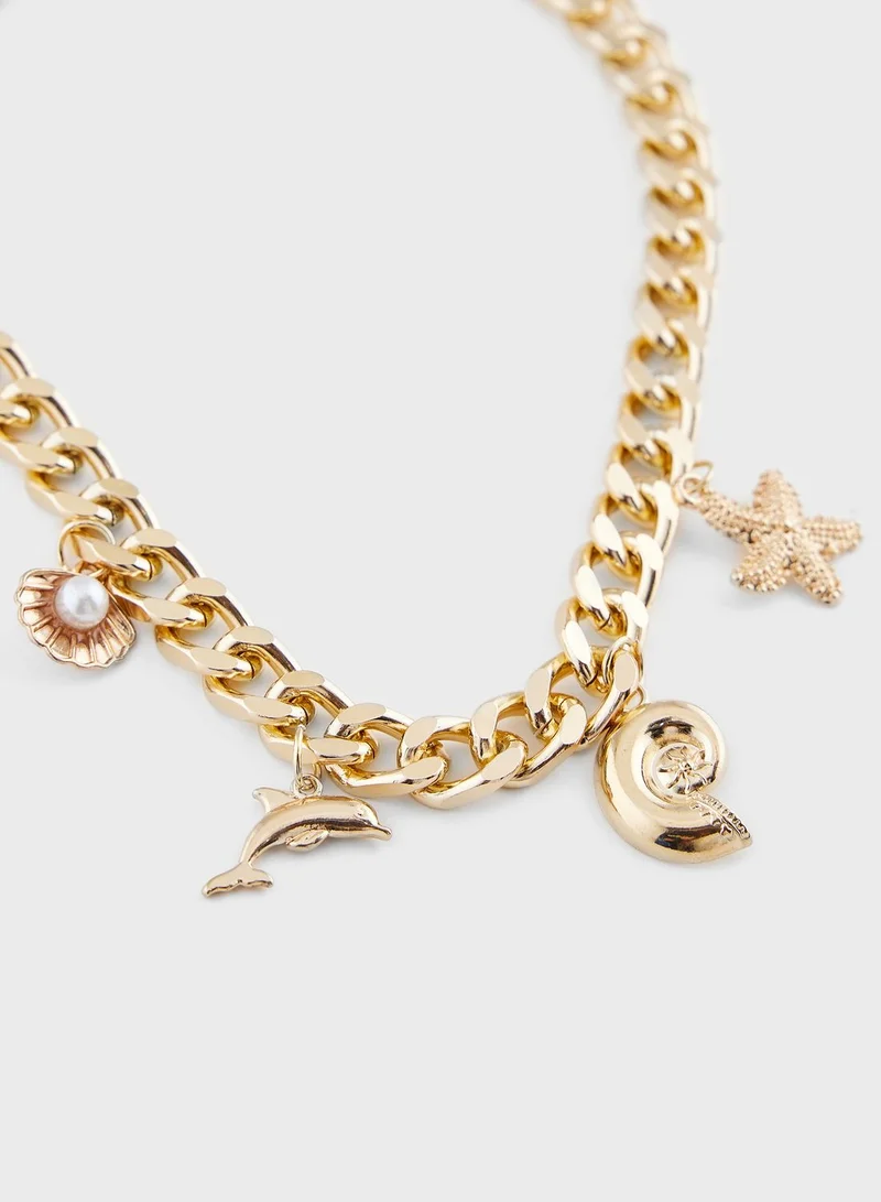 Ginger Multi Charm Oceanic Short Necklace & Bracelet Set