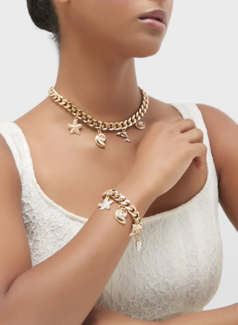 Ginger Multi Charm Oceanic Short Necklace & Bracelet Set