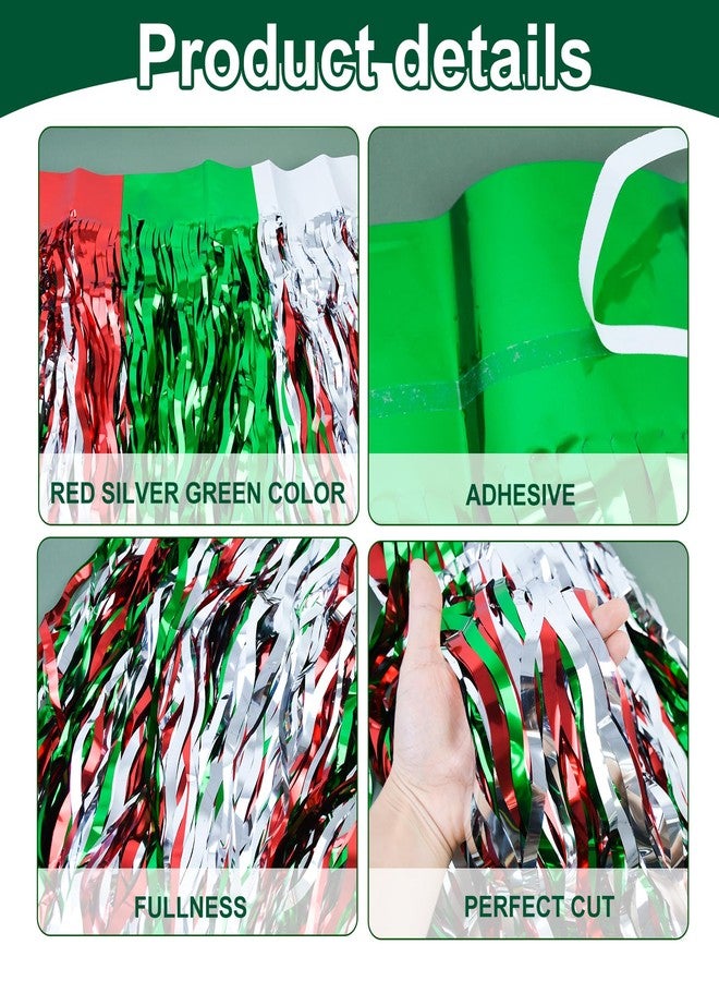 Jeyeou 2PCS Christmas Table Skirt Disposable Wavy Metallic Tinsel Foil Fringe Table Skirt Red White and Green Shiny Decoration Christmas Party Supplies for Rectangle Round Table Ugly Sweater Party 30X108Inch - Image 3
