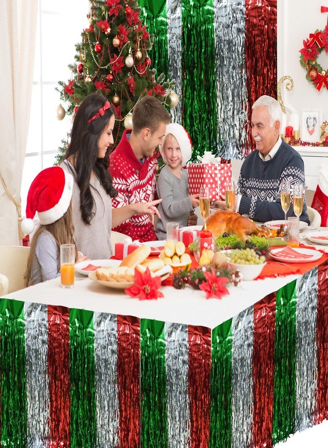 Jeyeou 2PCS Christmas Table Skirt Disposable Wavy Metallic Tinsel Foil Fringe Table Skirt Red White and Green Shiny Decoration Christmas Party Supplies for Rectangle Round Table Ugly Sweater Party 30X108Inch - Image 5