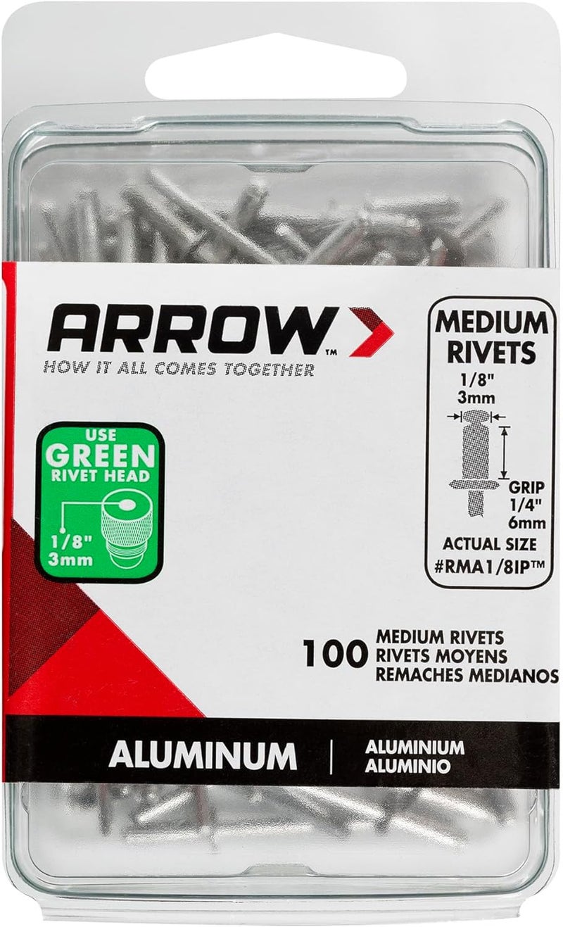 Arrow Fastener مسامير ريفيت ألومنيوم متوسطة 1/8 بوصة لإصلاح المعادن، الأقمشة، الجلد، والسيارات، عبوة 100 قطعة - Image 3