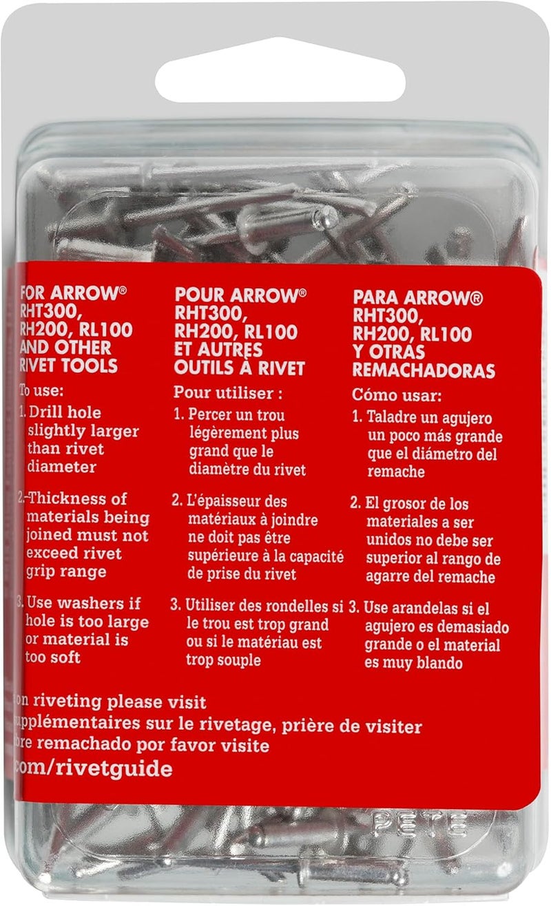 Arrow Fastener مسامير ريفيت ألومنيوم متوسطة 1/8 بوصة لإصلاح المعادن، الأقمشة، الجلد، والسيارات، عبوة 100 قطعة - Image 4