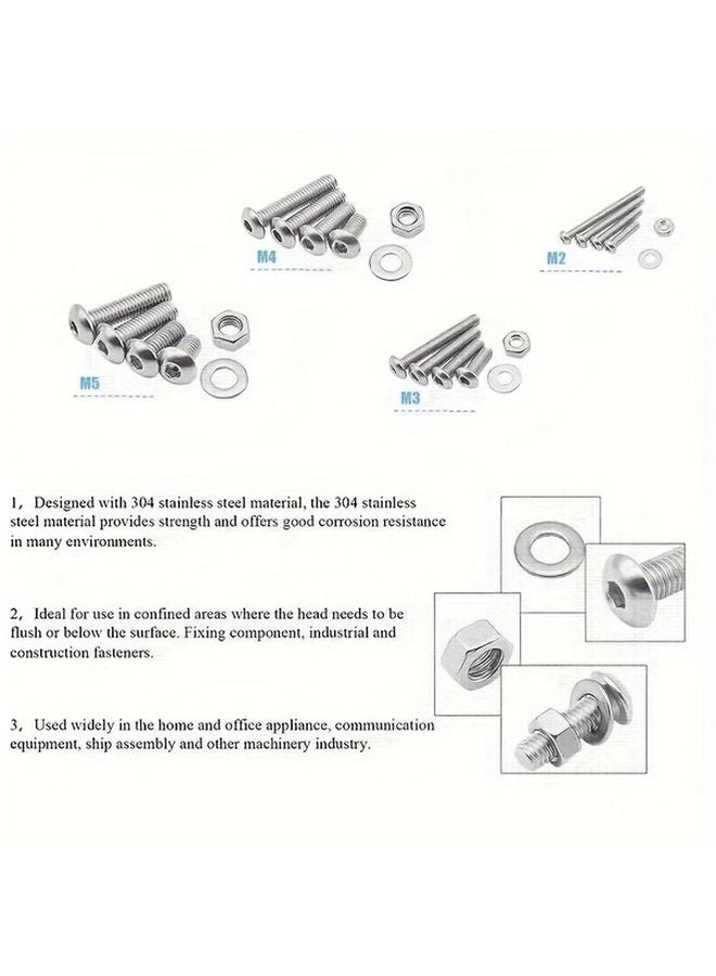 1220pcs M2 M3 M4 M5 Stainless Steel Hex Button Head Cap Bolts Screws Nuts Washers Kit - Image 5