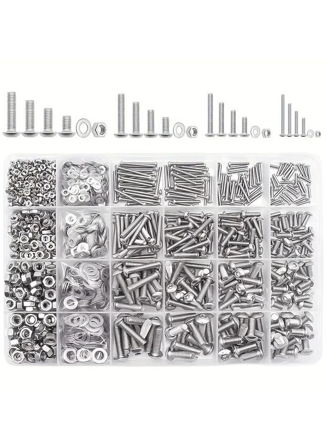 1220pcs M2 M3 M4 M5 Stainless Steel Hex Button Head Cap Bolts Screws Nuts Washers Kit - Image 1