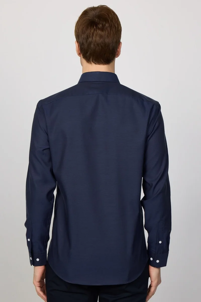 Tudors Slim Fit Non-Iron No Ironing Navy Blue Men's Shirt