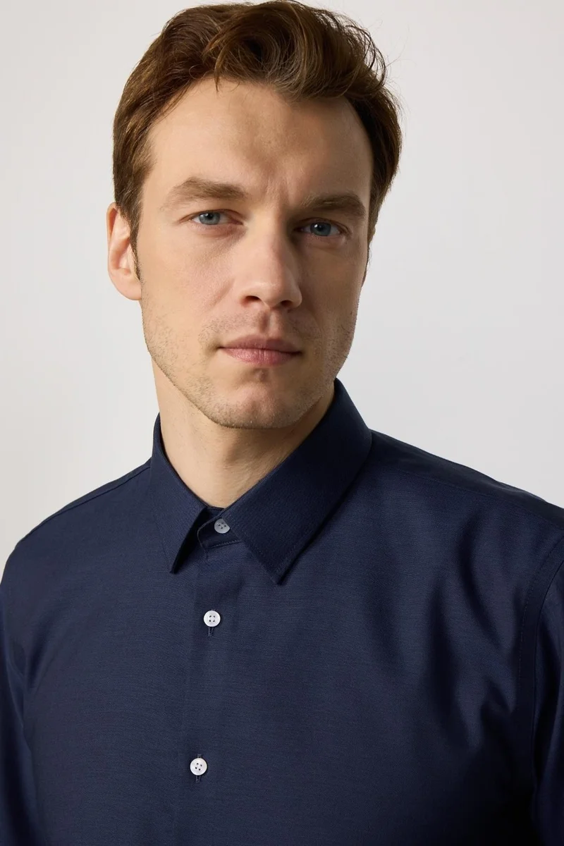 Tudors Slim Fit Non-Iron No Ironing Navy Blue Men's Shirt
