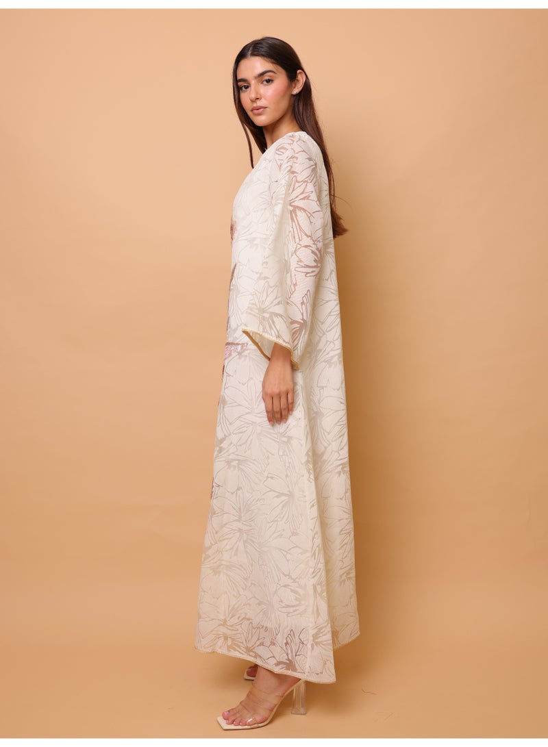 IKKXA Elegant Sequin Floral Applique Jalabiya IK1057 White - Image 3