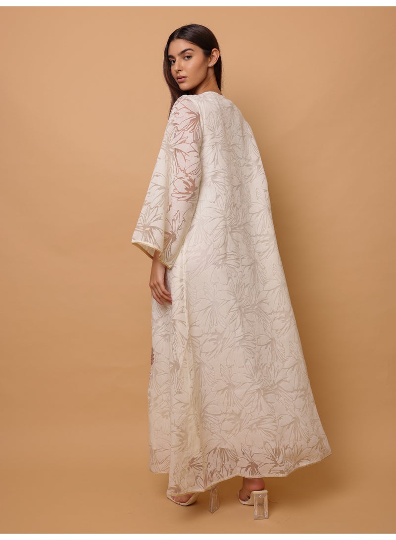 IKKXA Elegant Sequin Floral Applique Jalabiya IK1057 White - Image 4