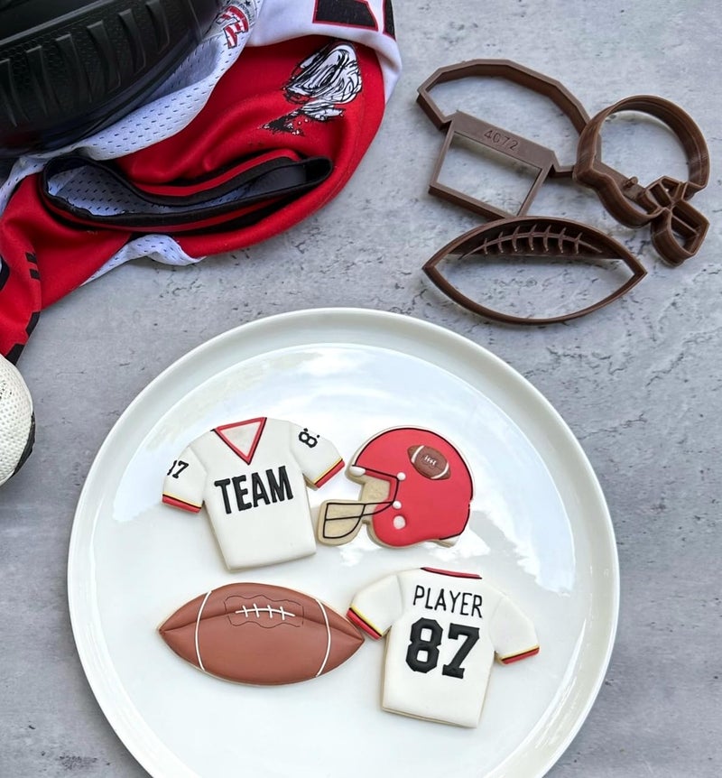Heart's Treasure FOOTBALL COOKIE CUTTERS American Football With Laces Game Helmet And Jersey Uniform T-Shirt For Sports Super Bowl Cookie Cutters For Birthday Graduation (3 Pack) - Image 2