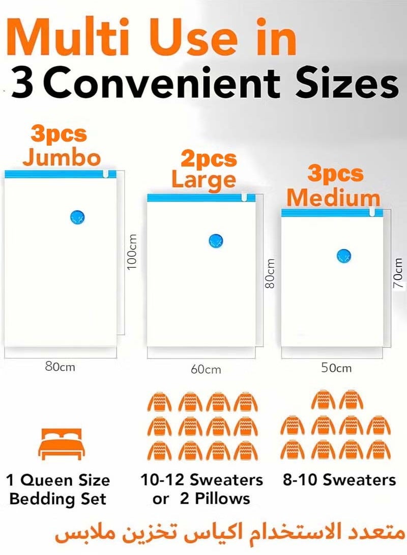 YIM-VIBEHAUS Plastic Vacuum Seal Bag Vacuum Storage Bags with Pump, 8 Pack (3 Jumbo, 2 Large, 3 Medium) Vacuum Seal Storage Bags, Reusable Vacuum Bags for Clothes, Mattress, Blanket, Duvets, Pillows, Comforters, Quilt, Travel - Image 3
