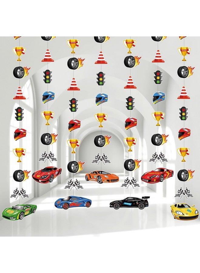 Faccito Faccito Race Car Party Decorations Checkered Flags Paper Banner Two Fast Birthday Decor Race Car Paper Cutout Racetrack Wheels Hanging Garland for Trunk Checkered Flag Birthday Party Supplies Decor - Image 1