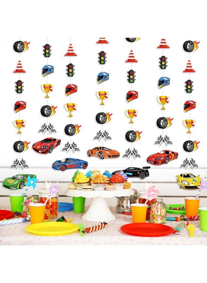 Faccito Faccito Race Car Party Decorations Checkered Flags Paper Banner Two Fast Birthday Decor Race Car Paper Cutout Racetrack Wheels Hanging Garland for Trunk Checkered Flag Birthday Party Supplies Decor - Image 5