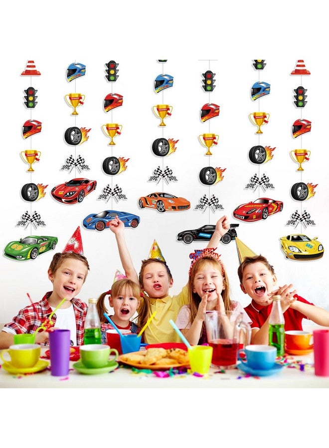 Faccito Faccito Race Car Party Decorations Checkered Flags Paper Banner Two Fast Birthday Decor Race Car Paper Cutout Racetrack Wheels Hanging Garland for Trunk Checkered Flag Birthday Party Supplies Decor - Image 4
