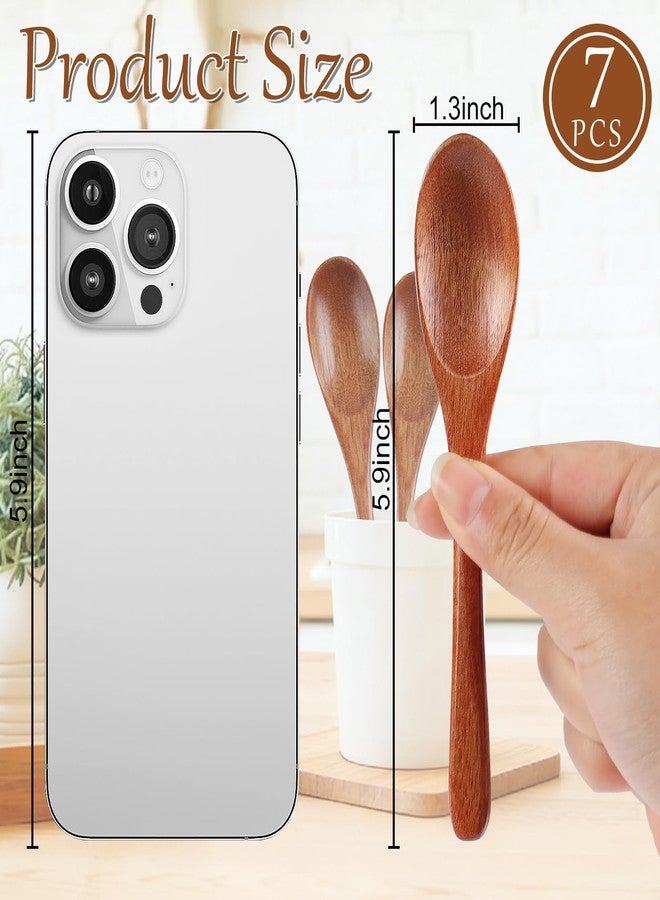 Ninsula 7PCS Wooden Spoons, 5.9 Inch Wooden Spoons for Eating, Natural Wood Grain Spoon, Hardwood Wooden Honey Teaspoon for Yogurt, Coffee, Tea, Jam, Sugar, Ice Cream - Image 2
