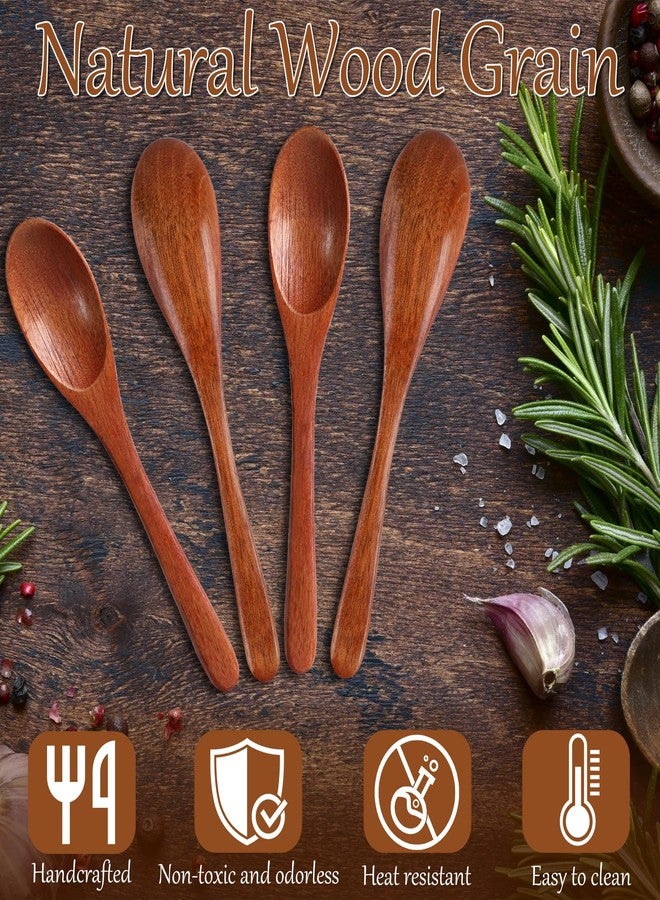 Ninsula 7PCS Wooden Spoons, 5.9 Inch Wooden Spoons for Eating, Natural Wood Grain Spoon, Hardwood Wooden Honey Teaspoon for Yogurt, Coffee, Tea, Jam, Sugar, Ice Cream - Image 4