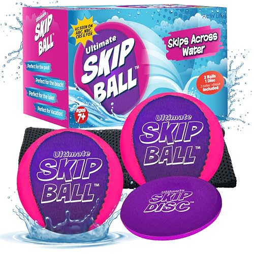 Activ Life The Ultimate Water Skip Ball 2 Pack Water Bouncing Toys Fun Games at Beach Lake Swimming Pool Easter Basket Stuffer Gifts for All Ages Kids Family PinkPurple with Skip Disc - Image 1