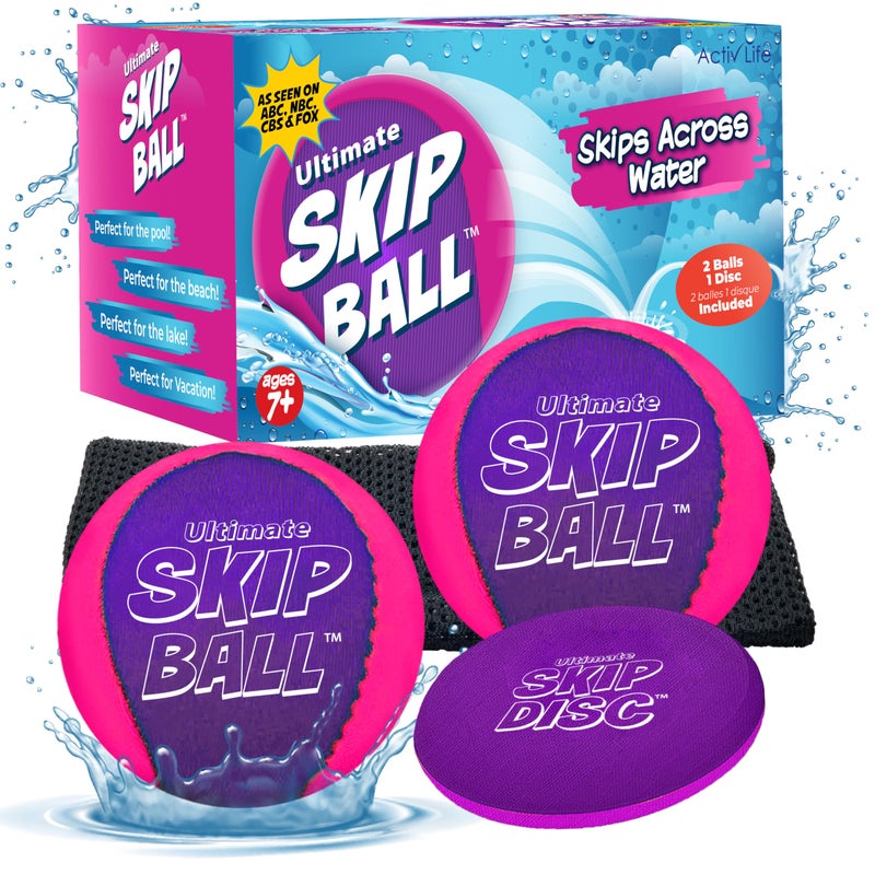 Activ Life The Ultimate Water Skip Ball 2 Pack Water Bouncing Toys Fun Games at Beach Lake Swimming Pool Easter Basket Stuffer Gifts for All Ages Kids Family PinkPurple with Skip Disc - Image 2
