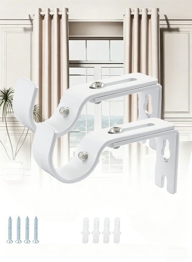 Bukela 2 Packs Heavy Duty Curtain Rod Brackets, Double Rod Holder for Curtains & Clothes, White Metal Pole Support with Screws(Rod not included) - Image 1