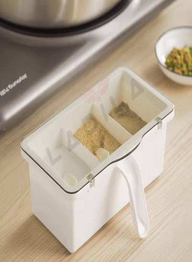 CLEGERZ Spice Box for Kitchen 3- Compartment Acrylic Seasoning Box | Storage Container Condiment Jars - Cruet with Cover and Spoon | kitchen storage, salt, pepper, sugar and coffee - Image 4