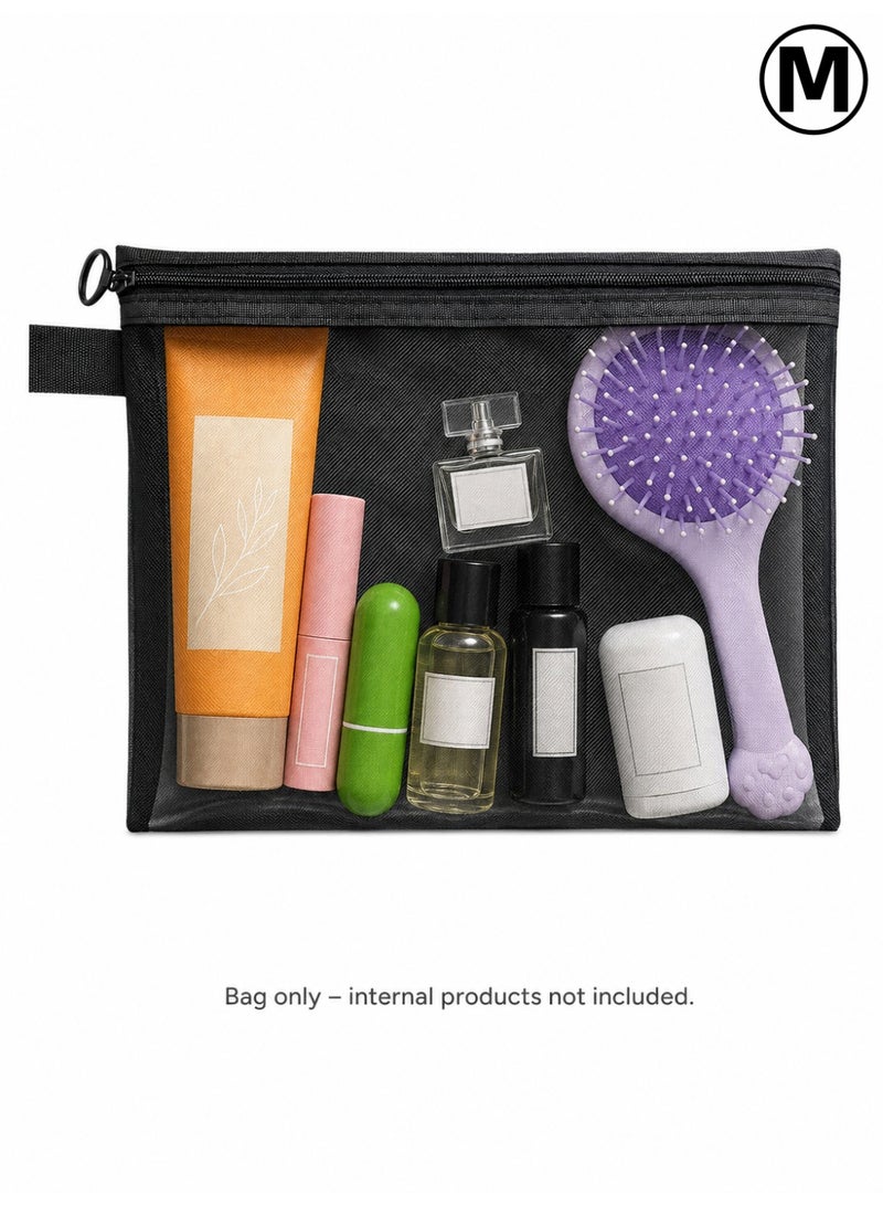 Transparent Toiletry Bag Cosmetic Organizer Pouch Travel Makeup Storage Bag Black,Size M - Image 1