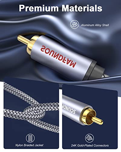SOUNDFAM RCA Splitter 10ft/3M, RCA Y Splitter 1 Male to 2 Male Subwoofer Digital Stereo Audio Cable Bi-Directional Transmission Double Shielding for Subwoofer,Home Theater,AV Receiver,Amplifier-Grey - Image 4