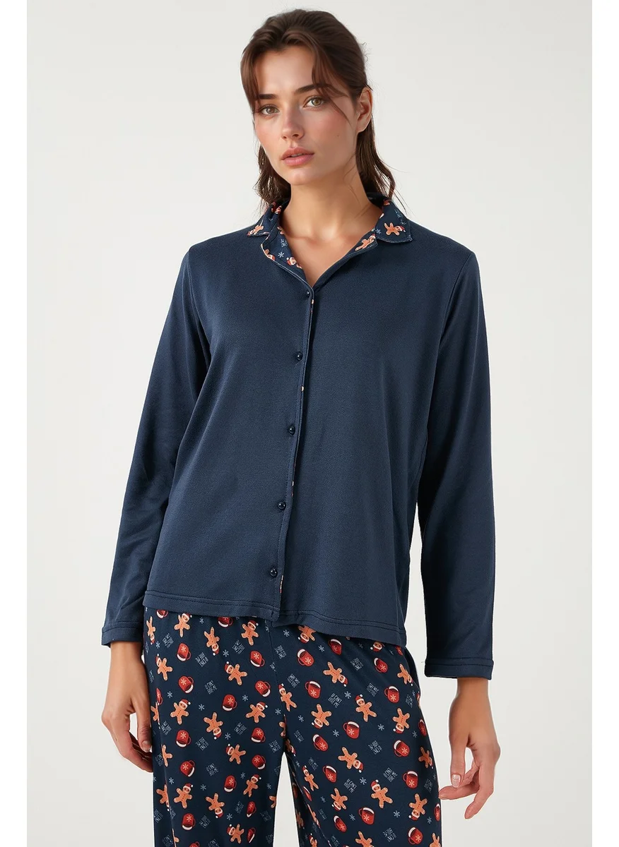 Lela Patterned Regular Fit Open Collar Elastic Waist Wide Leg Pajama Set Women's PAJAMAS SET 65714300