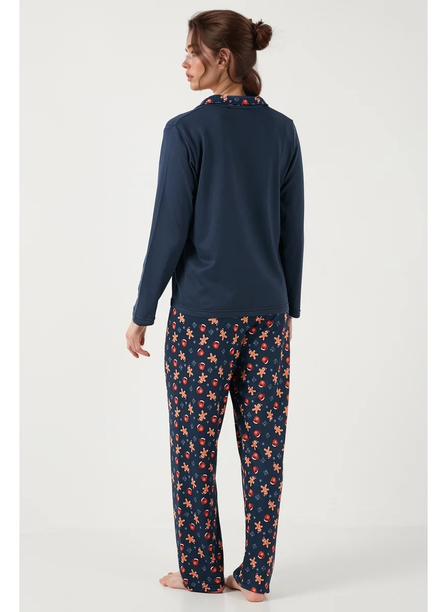 Lela Patterned Regular Fit Open Collar Elastic Waist Wide Leg Pajama Set Women's PAJAMAS SET 65714300