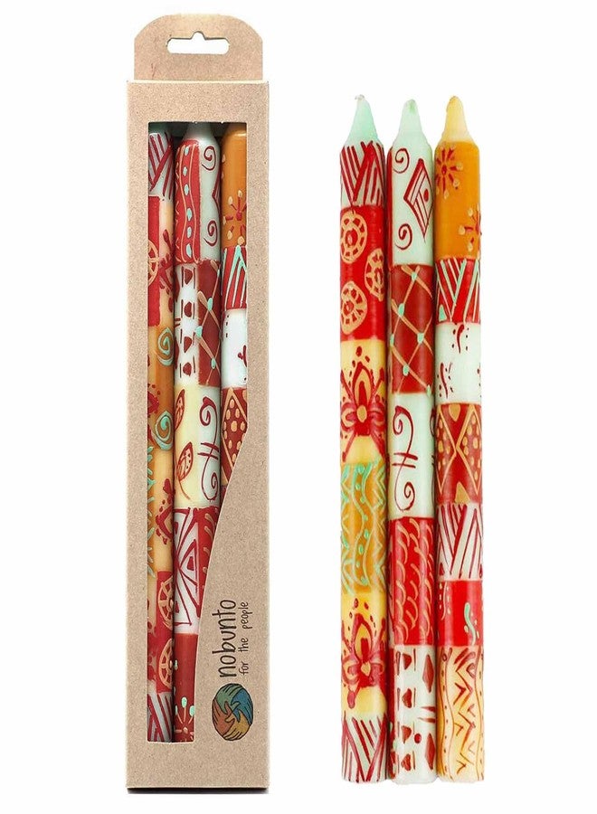 Nobunto Hand Painted Candles in Owoduni Design (Three tapers) - Image 1