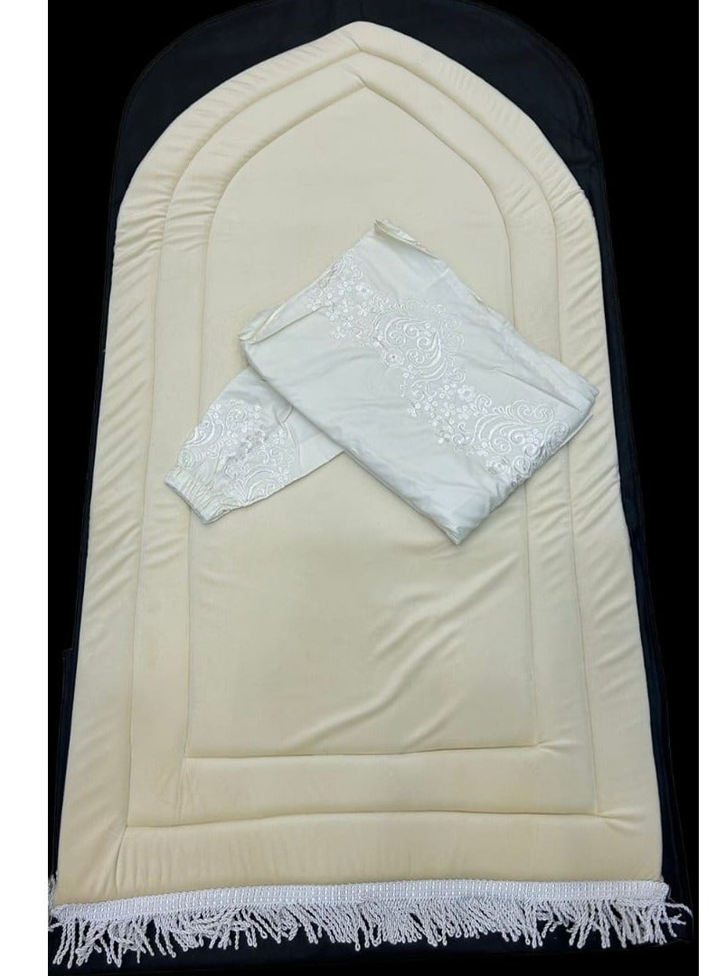 A set of prayer rugs and a modern bedsheet