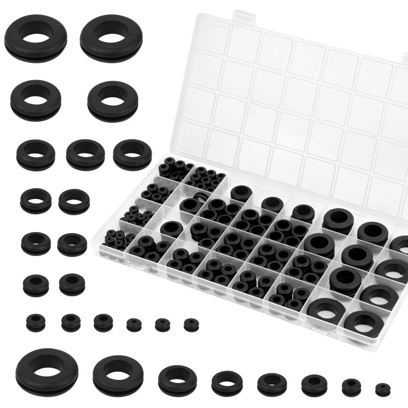 Opvixi 200pcs Rubber Grommet Kit, Hollow Firewall Grommet, 8 Sizes Wire Grommets Assortment for Wiring, Hole Plugs, Automotive, Cord Organization (1/2", 1/4", 3/8", 5/8", 7/8", 5/16", 7/16", 1") - Image 1