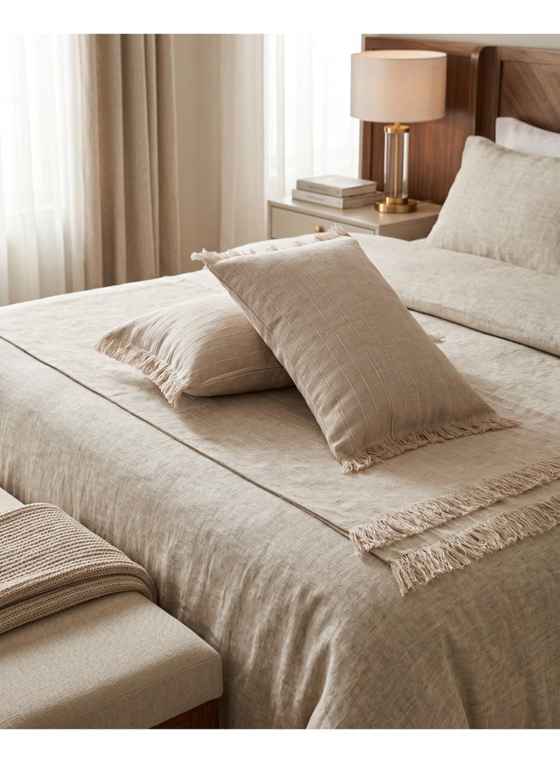 TM HOME Bed Runner Set with 2 Cushion Covers, Linen, Elegant Hotel-Style Bedroom Decor, Beige - Image 2