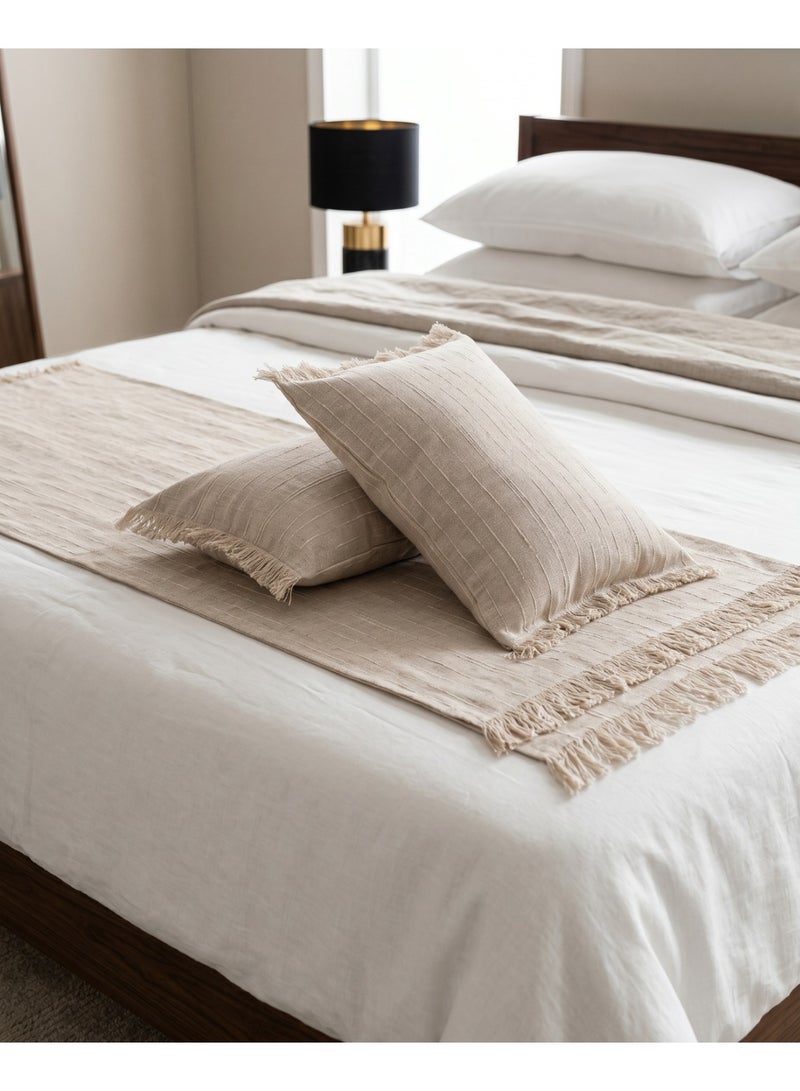 TM HOME Bed Runner Set with 2 Cushion Covers, Linen, Elegant Hotel-Style Bedroom Decor, Beige - Image 4