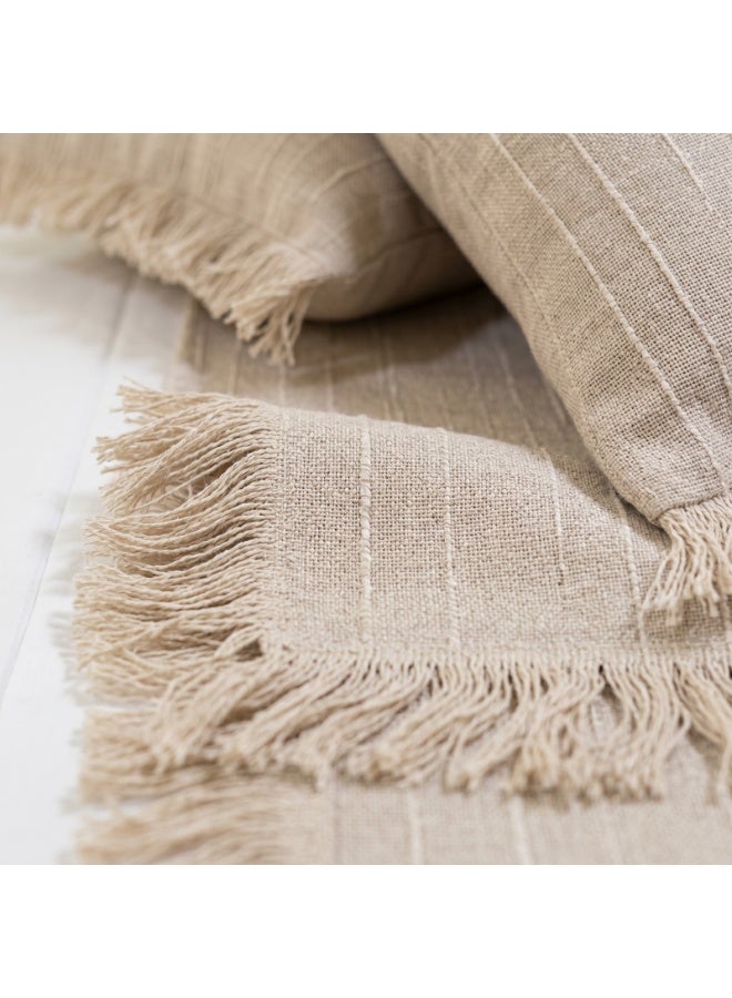 TM HOME Bed Runner Set with 2 Cushion Covers, Linen, Elegant Hotel-Style Bedroom Decor, Beige - Image 3