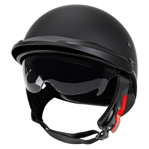 Cartman Motorcycle Open Face Helmet with Sun Visor Quick Release Buckle, Matte Black, DOT Approved, Small - Image 1