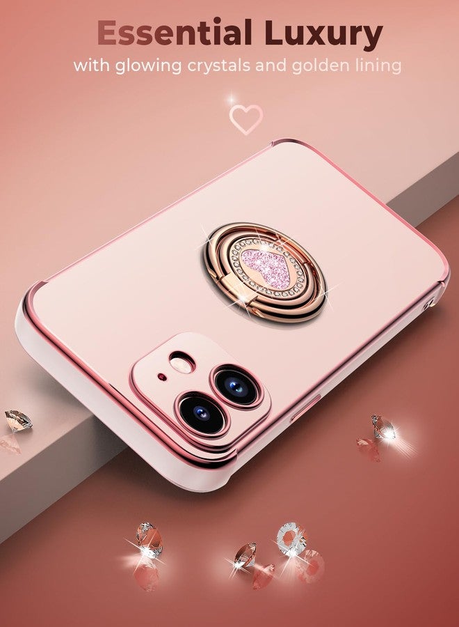 XYZ جراب XYZ لهاتف iPhone 12 مع حامل، جراب هاتف مزود بحامل مزدوج الحلقات للنساء والفتيات، جراب فاخر لحماية الهاتف على شكل قلب باللون الوردي لهاتف iPhone 12 - Image 5