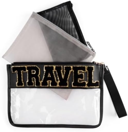 MIAMICA 3Piece Luggage Travel Zippered Organizer Black Gold Cosmetic Pouch Organizers with Durable TRAVEL Design M32247 - Image 2