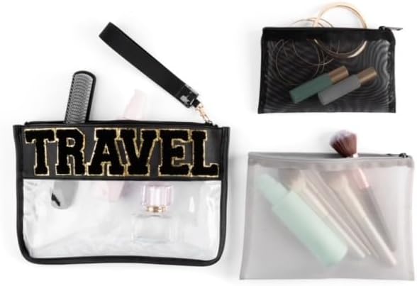 MIAMICA 3Piece Luggage Travel Zippered Organizer Black Gold Cosmetic Pouch Organizers with Durable TRAVEL Design M32247 - Image 3