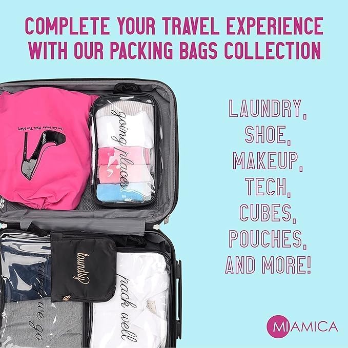 MIAMICA 3Piece Luggage Travel Zippered Organizer Black Gold Cosmetic Pouch Organizers with Durable TRAVEL Design M32247 - Image 4