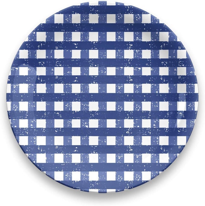 HOMEMADE NAVY GINGHAM DINNER PLATE S4 105
